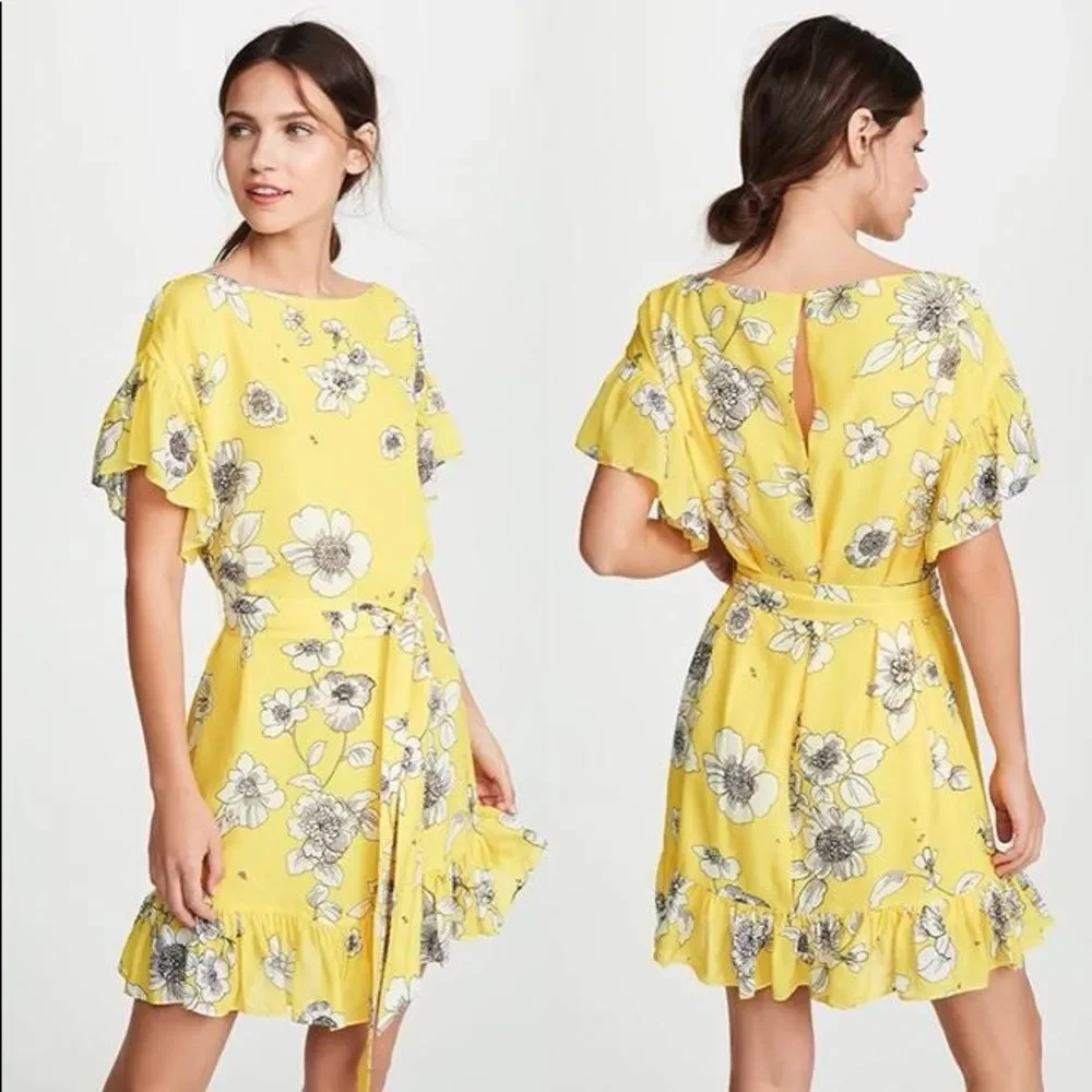 Alice and Olivia Ellamae Flutter-Sleeve Yellow Floral Dress - Picture 3 of 7